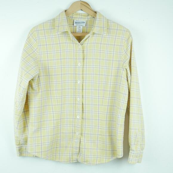 Pendleton Women's Medium Button Up Shirt Butter Yellow Plaid Preppy Classic - Picture 1 of 8